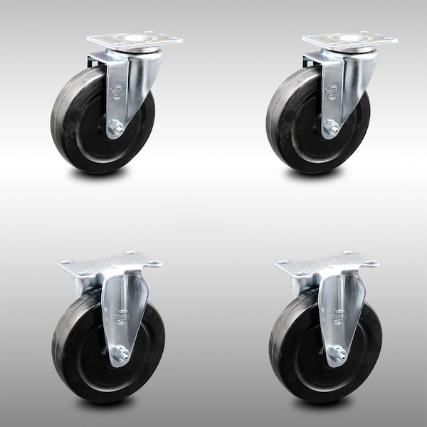 5 Inch SS Hard Rubber Wheel Swivel Top Plate Caster Set with 2 Rigid SCC